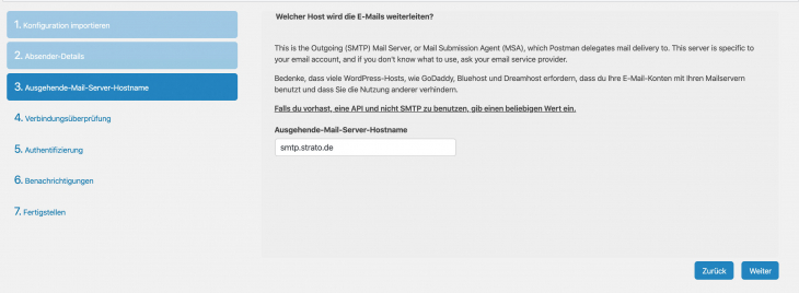 step 2 - smtp server einrichten