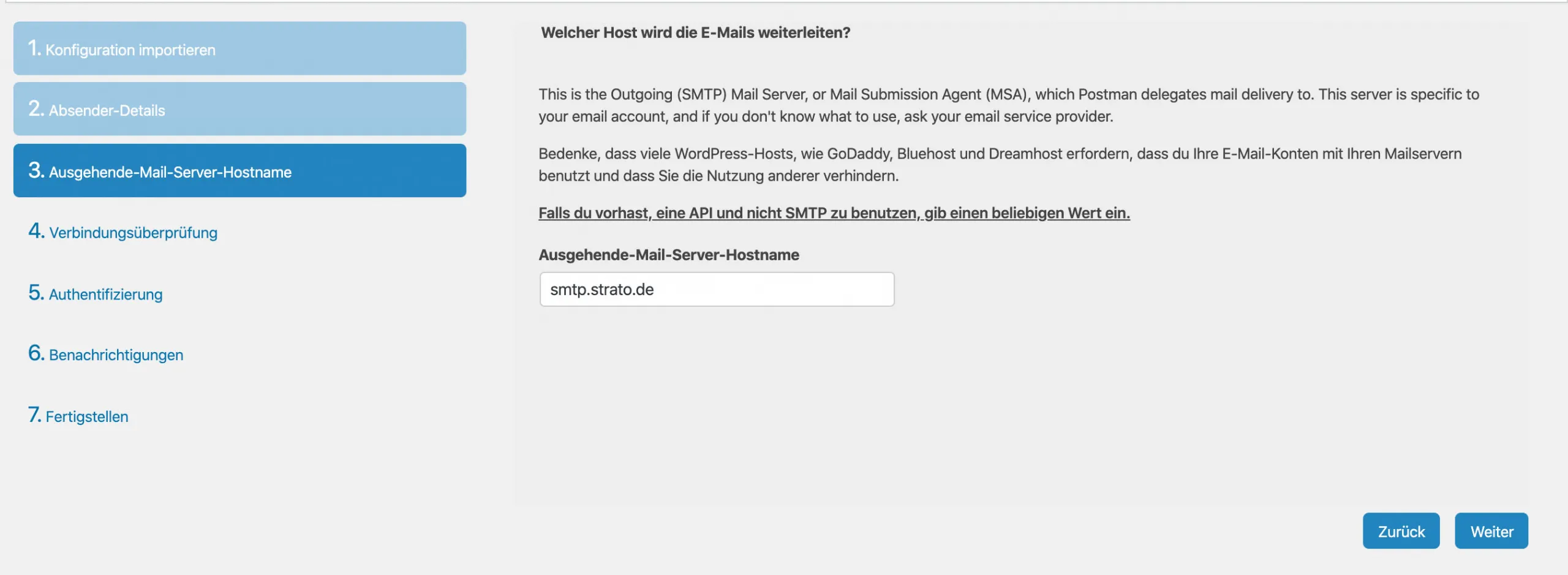 step 2 - smtp server einrichten