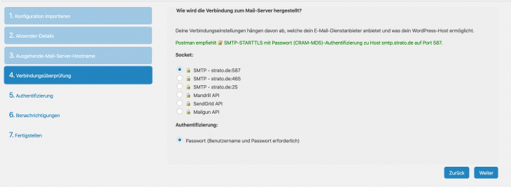 step 3 - Socket und Authentifizierung festlegen