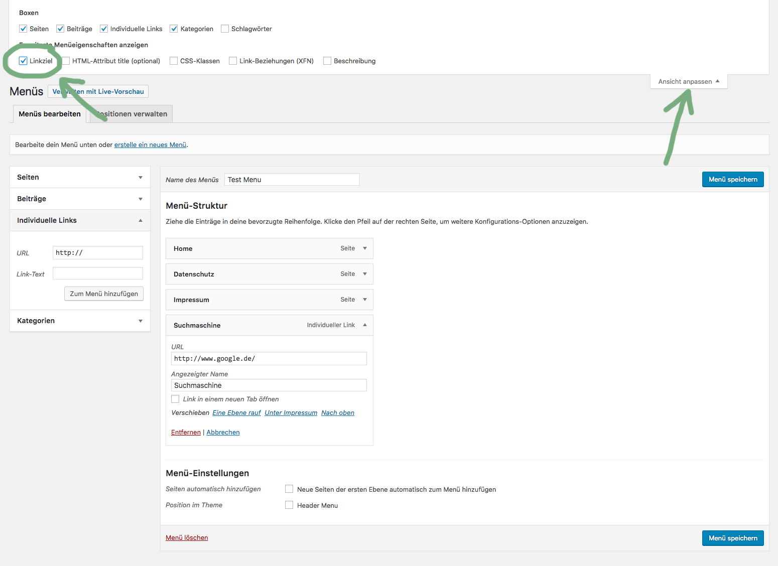 wordpress menu link target blank step 2