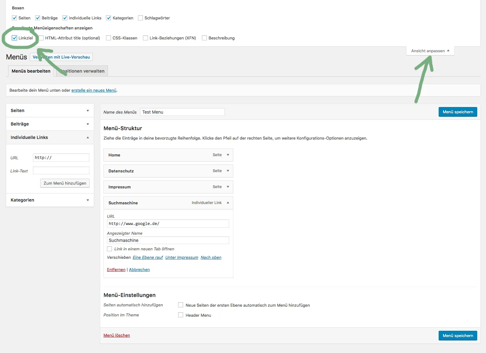 wordpress menu link target blank step 2